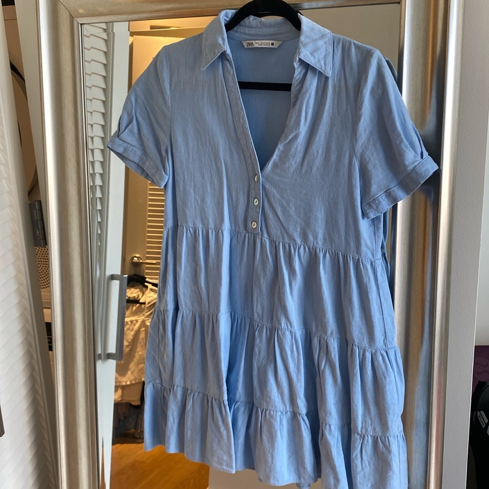 Zara Blue Collared Shirtdress